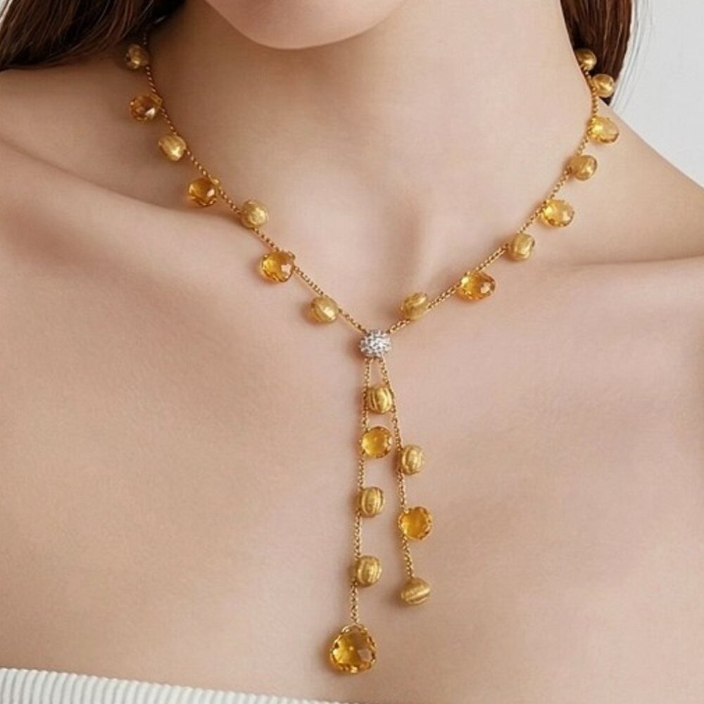 Marco Bicego 18K Yellow & White Gold Paradise Citrine & Diamond Lariat Necklace